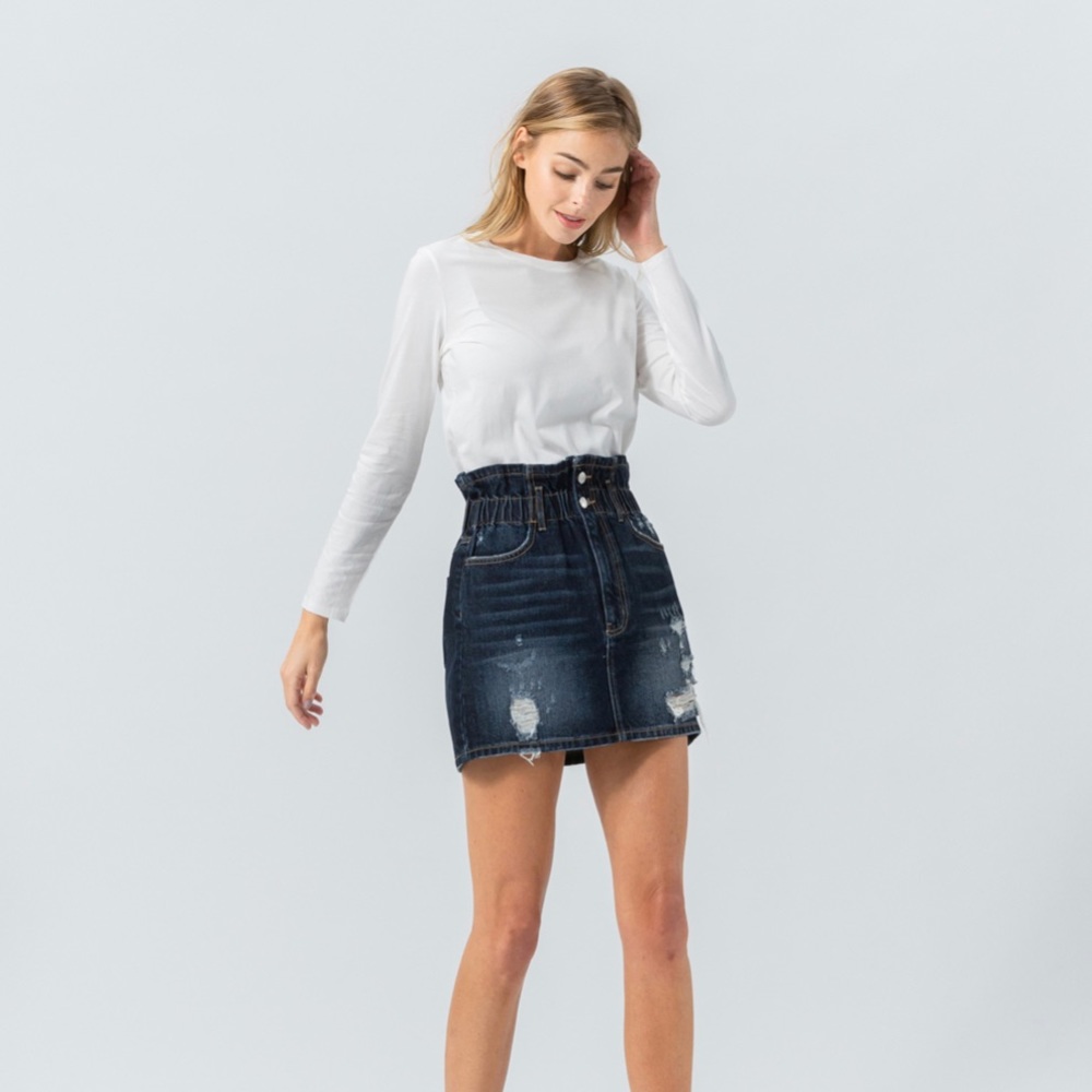 Paperbag denim mini skirt